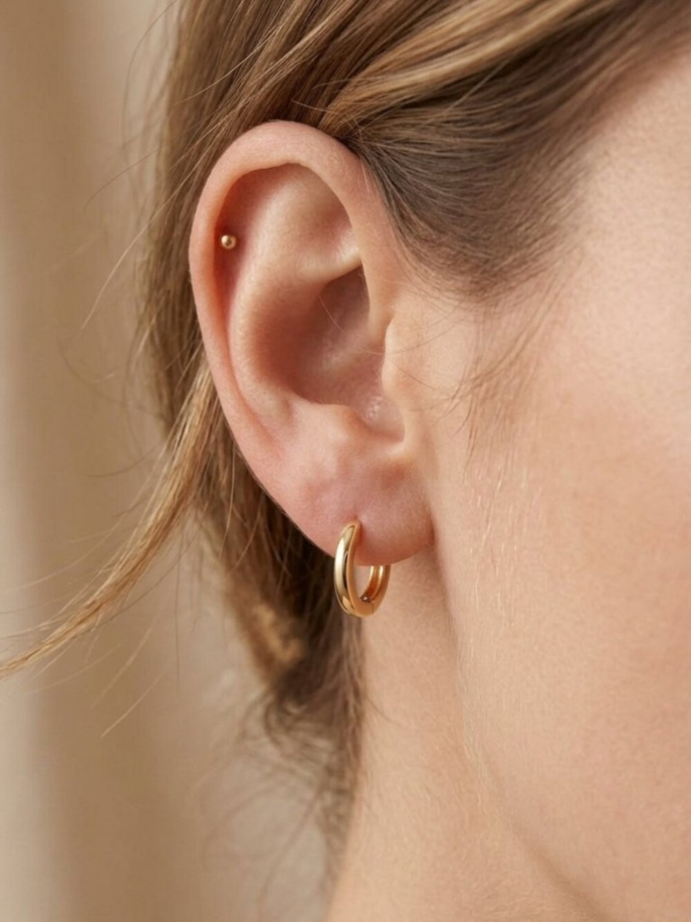Minimalist Gold Huggie Hoop Earring pair Womens classic earrings